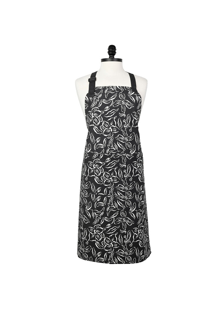Water Lily Black Designer Chef Apron