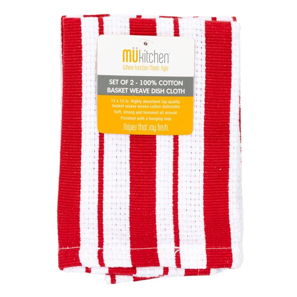 Crimson Basket Weave Dish Cloths Set/2