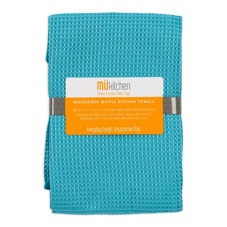 Sea Blue Microfiber Waffle Towels Set/2