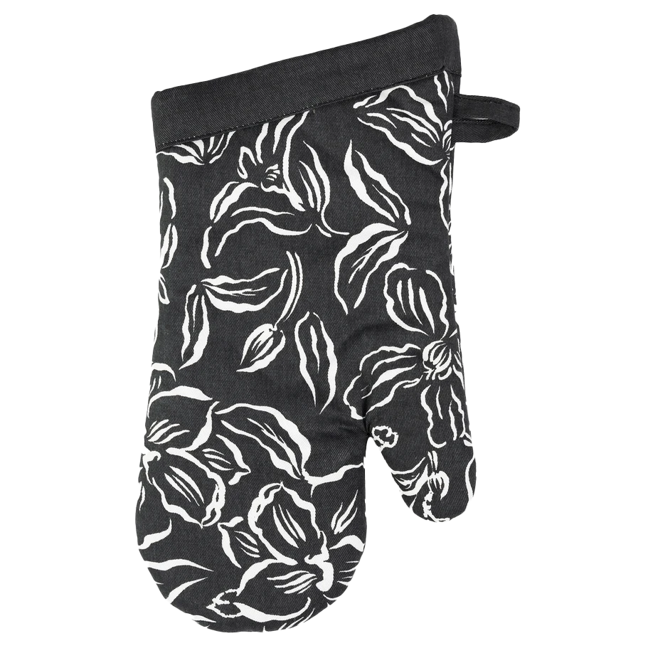 Water Lily Black Designer Oven Mitts