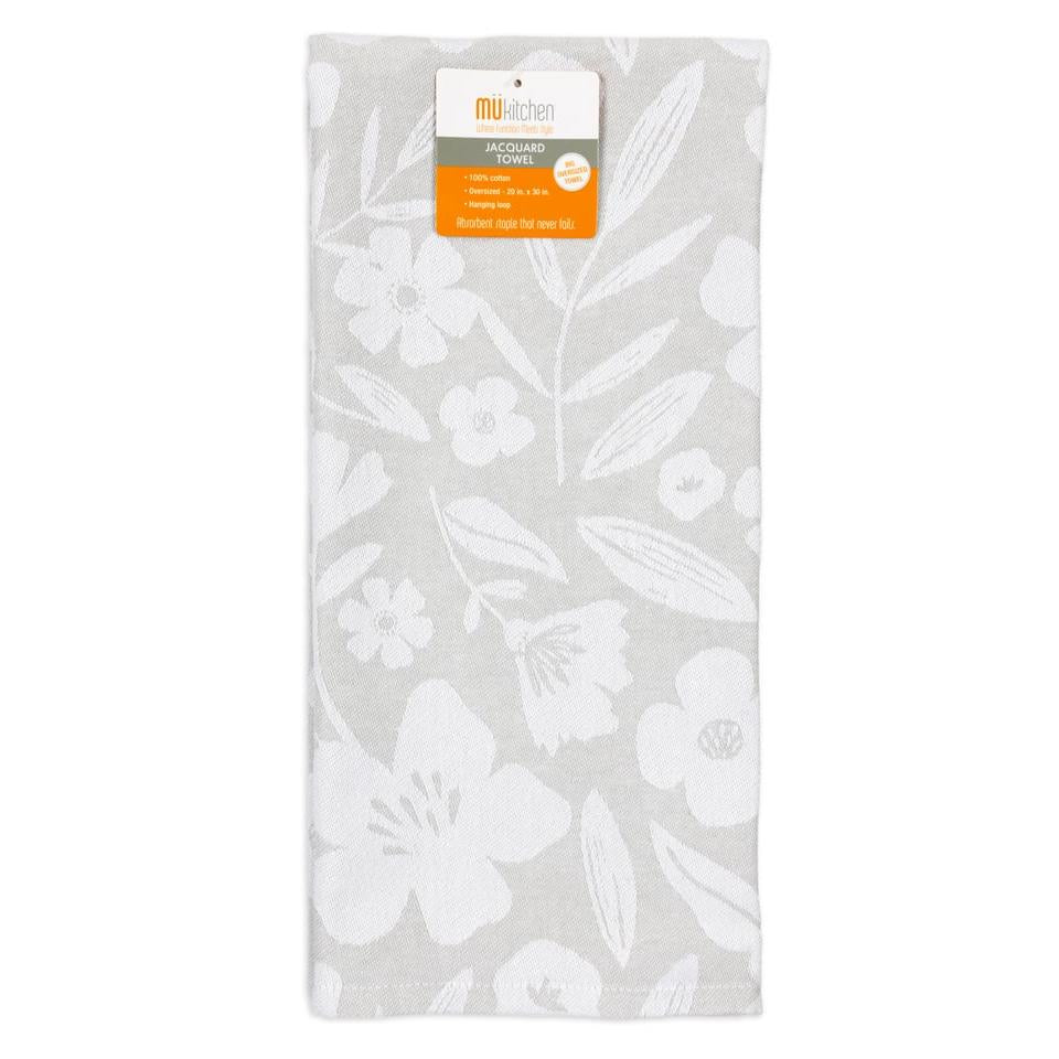 Gray Floral Jacquard Woven Towel