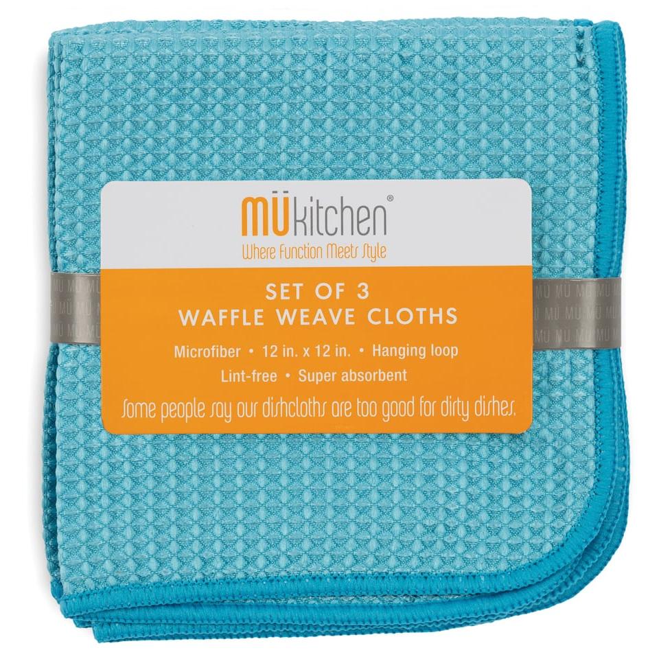 Sea Blue Microfiber Waffle Cloths Set/3