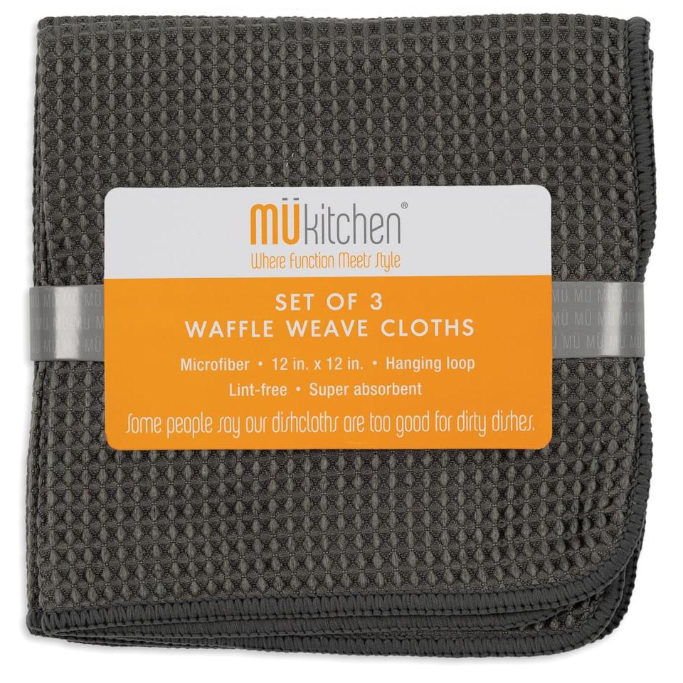 Cadet Gray Microfiber Waffle Cloths Set/3