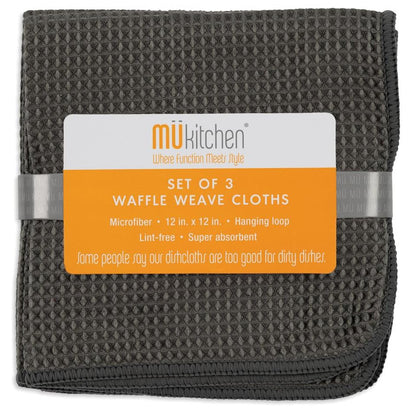 Cadet Gray Microfiber Waffle Cloths Set/3