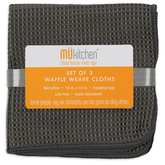 Cadet Gray Microfiber Waffle Cloths Set/3