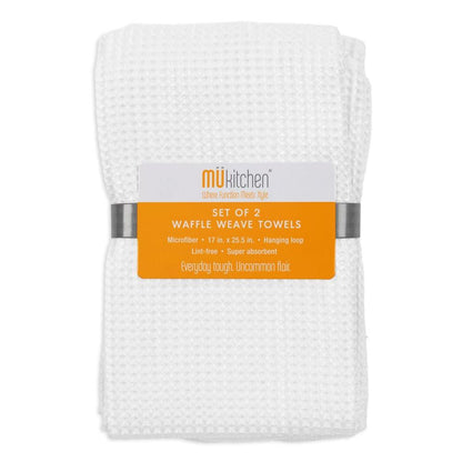 White Microfiber Waffle Towels Set/2