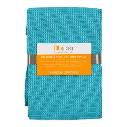 Sea Blue Microfiber Waffle Towels Set/2