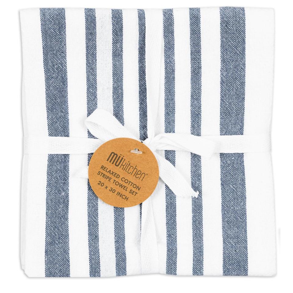 Stonewash Blue Relaxed Stripe Towel Set/2