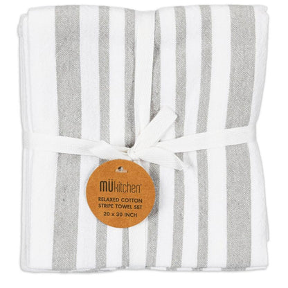 Lunar Gray Relaxed Stripe Towel Set/2