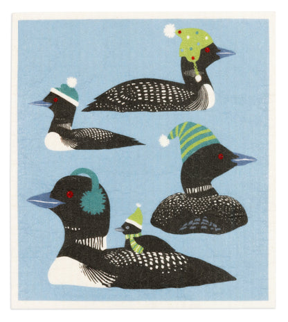 Winter Loons Swedish Dishcloth