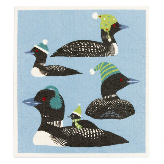 Winter Loons Swedish Dishcloth