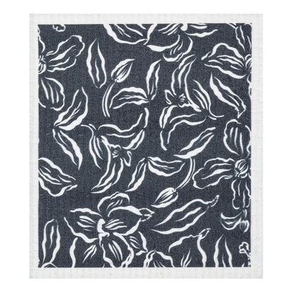 Water Lily Black Swedish Dishcloth