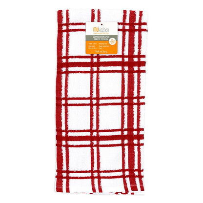 Crimson Windowpane Terry Towel
