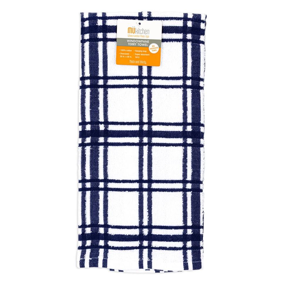 Ink Blue Windowpane Terry Towel