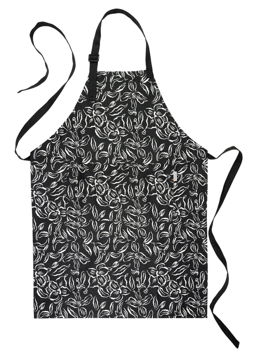 Water Lily Black Designer Chef Apron
