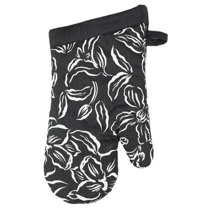 Water Lily Black Designer Oven Mitts