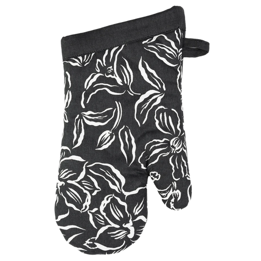 Water Lily Black Designer Oven Mitts
